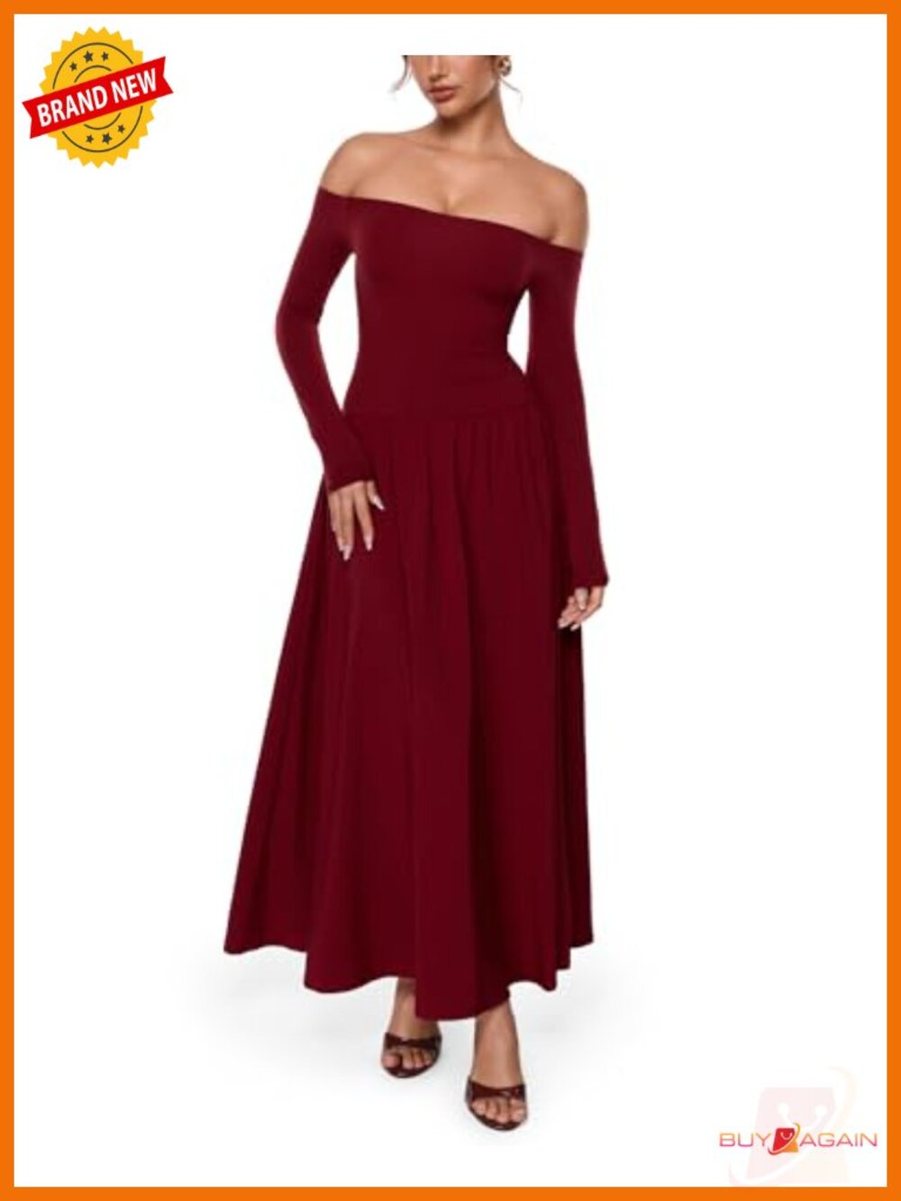 Off Shoulder Long Sleeve Maxi Dress Fit Flare Formal Party